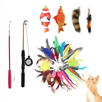 1/2vnt/Daug Augintiniai Žaislai Funny Cat Stick Pakeitimo Galvos Modeliavimas Žuvų ir Pelė su Bell Interaktyvus Magic Wand Plunksnos 2022