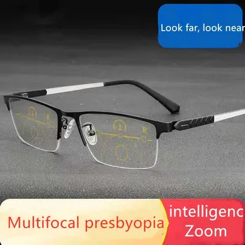 Intelligent zoom presbyopic taurės vyrų multifocal presbyopic akiniai, nuotolinio ir prie dvigubos paskirties hyperopic akinius ligh blue