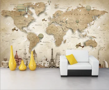 Individualizuotos fono paveikslėlį pasaulio žemėlapis, lankytinos vietos architektūros TV foną, freskomis namų puošybai kambarį miegamasis 3d tapetai 1