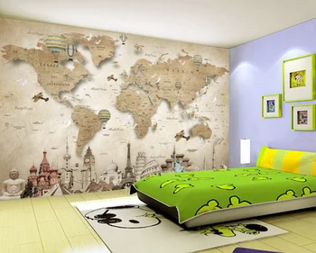 Individualizuotos fono paveikslėlį pasaulio žemėlapis, lankytinos vietos architektūros TV foną, freskomis namų puošybai kambarį miegamasis 3d tapetai 2