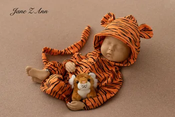 Kūdikio Tigras Kostiumas kūdikiams Hoodie Naujagimių ilgomis Rankovėmis Romper Fotografijos Rekvizitai Vaikų Foto Studija Nuotrauka