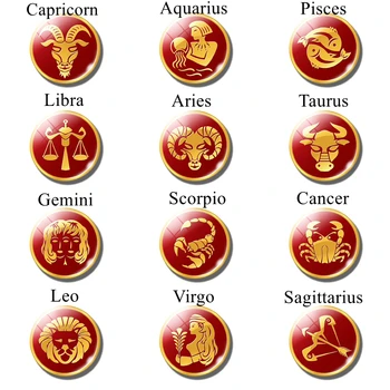 12 Horoskopas Raudona Žvaigždynų Zodiako Ženklas 25mm Apvalus Stiklinis Kupolas Cabochon Papuošalai susirasti Draugų Meilužis Gimtadienio Dovana 5VNT/SET