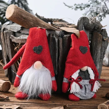 2VNT Puikus Gnome Lėlė Su Ilgai Red Hat Širdies Stiliaus Kalėdų Buveinės Šalies Windows Dekoratyvinės Lėlės Nuolatinis Naujų Metų Vaikams Dovanos