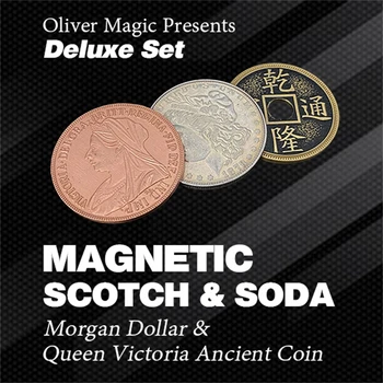 Deluxe Nustatyti Magnetinio Scotch & Soda (Morgan Doleris ir Karalienės Viktorijos Senovės Monetų) Magija Gudrybės Gudrybėmis, Rekvizitas, Arti Iliuzija