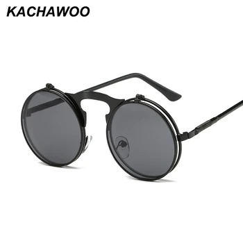 Kachawoo retro steampunk apvalūs akiniai nuo saulės vyrams juodojo aukso metalo rėmas apversti aukštyn saulės akiniai moterims priedai 2018 UV400