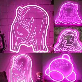 Nulis Du Mergina Neoninis Ženklas LED Anime Išdrožti Neoninis Ženklas Tamsiai Frankxx Neoninės Lempos, Sienų Dekoras Kambario Dekoro Anime LED Neoninis Ženklas