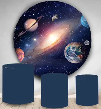 Apskritimo fone round baby shower Kosmoso Planetos Žvaigždėtas Dangus vaikai Gimtadienio Dekoro fotostudijos Fono vinilo reklama