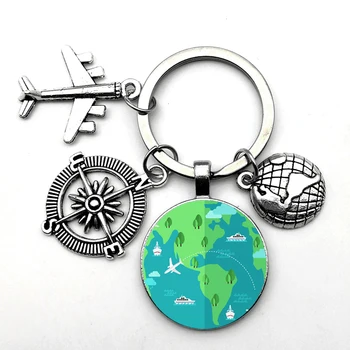 Kelionės Visame Pasaulyje, Pasaulyje Keychain Žemės Kompasas Orlaivių Pakabukas Keychain Kelionės Nuotrauka Įdomi Keychain-Geriausia Dovana