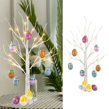 60cm Velykų Dekoro LED Beržas Šviesos Medis Velykų Kiaušiniai Kabinti Papuošalų Medis Laimingas, puošybą Namų Stalo Velykų dovana