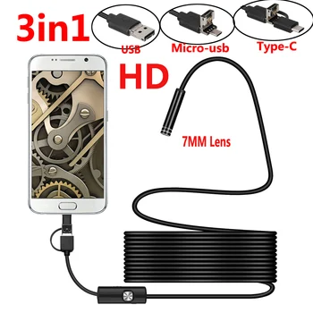 7MM C TIPO Mini USB Endoskopą Kamera Lankstus Sunku Kabelis Gyvatė Borescope Tikrinimo Kamera