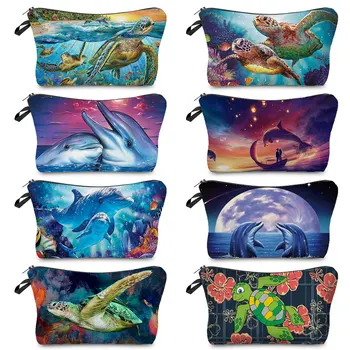 Vėžlių, Delfinų, Jūrų Biologija Studentų Pieštuku Maišelį Nešiojamų Moterų Kosmetikos Saugojimo Krepšys Ponios Didelės Talpos Kelionės Kosmetikos Krepšys