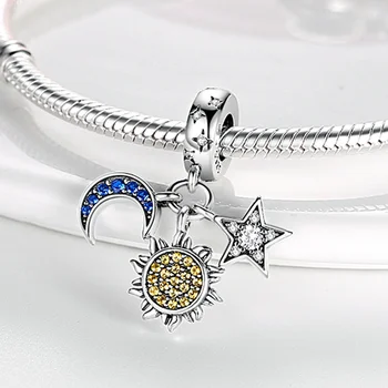 sidabro spalvos pakabukai originalus Tinka Originalus Pandora Apyrankės Karoliai Sun Moon Stars Pakabukas Žavesio Karoliukai Moterų Fine Jewelry