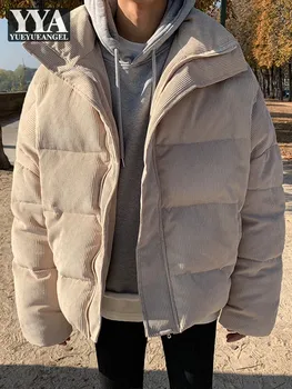 Žiemą Vyrai Negabaritinių Velvetas Parko Palaidi Tinka Atsitiktinis Storas Šiltas Paltas Korėjos Stiliaus Outwear Kailis Streetwear Armijos Žalioji Parkas
