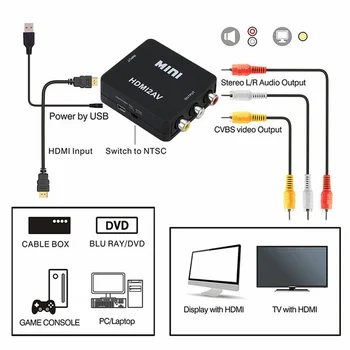 RCA HDMI Suderinamus HDMI suderinamus SU AV Scaler Adapteris Composite Video Converter AV/CVSB L/R Vaizdo 1080P Parama NTSC, PAL 5