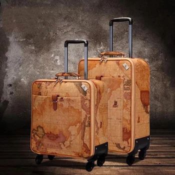 Retro žemėlapį kelionės bagažo populiarus vykdyti transportavimo lagaminas vyrai, verslo kelionės valise moterų vežti maišelį mados vežimėlio atveju 0