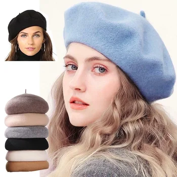 Prancūzijos Beretė Kepurės Moterims, Žiemą Šilta Beretės Gatvės Stiliaus Bžūp Vilnos Šiltas Mergaičių Kepuraitė Kepurės Kepurės Kepurės Žygiai