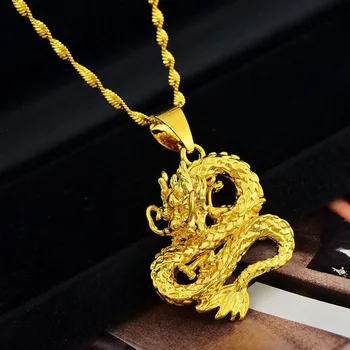 Originali 24K Geltonojo Aukso chromu padengtas Dragon Pakabukas Karoliai Vyrams Brolis, Tėvas Papuošalų Mados Tailando Aukso Drakonas Grandinės Ne Išnyks