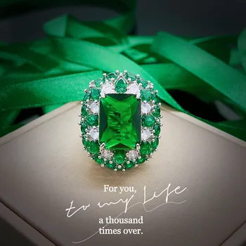 Prabanga Brangakmenių Žiedas Moterims Sukurta Nano-smaragdų Balto Aukso Padengtą Mados Papuošalai moterims, Nemokamas Pristatymas Reguliuojamo Dydžio