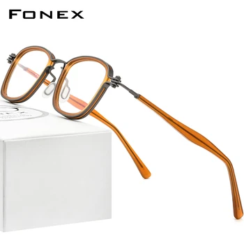 FONEX Acetatas Lydinio Akinių Rėmeliai Vyrų Retro Vintage Aikštėje Recepto Akiniai Moterų Optinis korėjos Universalus Akiniai F1026