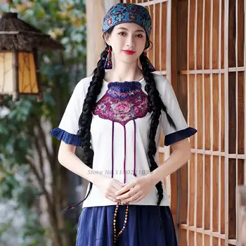 2022 kinijos derliaus qipao viršuje tradicinių gėlių siuvinėjimas palaidinė feminina pagerėjo hanfu elegantiška palaidinė rytietišką tango kostiumas