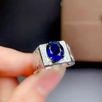 2021 naują raumenų vyras žiedas royal mėlyna safyras brangakmenio žiedas vyrams gražus perlas 925 sterlingas sidabro gimtadienio dovana dydžio 8x10mm