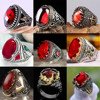 2023 Naujas Inkrustacijos Raudona Smaragdas Vyrų Žiedas Turkija Retro Valdinga Asmenybė Žiedas Dalyvauti Pokylių Aukštos kokybės Juvelyriniai dirbiniai