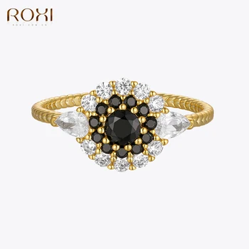 ROXI Išskirtinį Black Crystal Žiedais, Moterys, Poros Vestuvių Žiedai 925 Sterlingas Sidabro Vestuvinis Žiedas Fine Jewelry anillos mujer