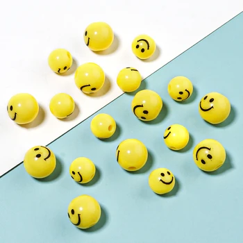 Linsoir akrilo karoliukai, geltoni, šypsena, veido 50pcs/Daug 10mm papuošalai, Aksesuarai apyrankę padaryti didmeninė straipsniai