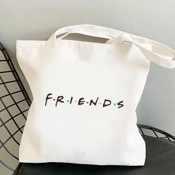 DRAUGAI Hipster bolsos Baltoji Moteris canvas tote maišą Juokingas Laiškas Spausdinti Pečių maišą Harajuku Ekologinio Daugkartinio naudojimo Shopper bag