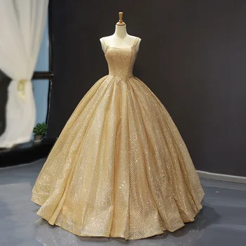 2022 Naujas Paprastas Aukso Quinceanera Suknelės Prabanga Shinging Kamuolys Suknelė Be Rankovių Aukštos Kokybės Užsakymą Prom Dresses Gala Jurken