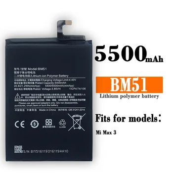 100% Originalus BM51 5500mAh Baterija Xiaomi Mi Max 3 Max3 BM51 Aukštos Kokybės Telefoną Pakeisti Baterijas Ličio Baterija