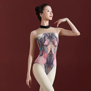 Suaugusiųjų Baleto Leotard Moterų Aukšto Kaklo Spausdinimo Susiuvimo Ju Elegantiškas Kostiumas Dancewear Gimnastika Leotard
