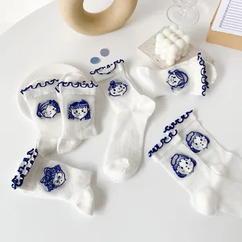 JT kokybės moterų kojinės ranka-dažytos lolita nėrinių vidurio blauzdos plonos baltos spalvos šilko kojinės mediniai ausies krašto kortelės šilko moterų kojinės 1