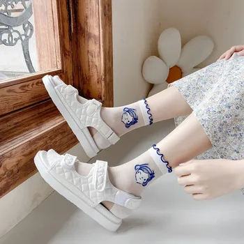 JT kokybės moterų kojinės ranka-dažytos lolita nėrinių vidurio blauzdos plonos baltos spalvos šilko kojinės mediniai ausies krašto kortelės šilko moterų kojinės 2