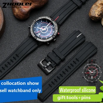 didelis gumos kiekis watchband už timex WATCHT2N720 T2N721 TW2T76300 juodos spalvos Vandeniui atsparus silikoninis sporto dirželis 24*16mm 3