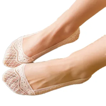 2 vnt =1 poras mados visą apskritimą silikono Japonijos kokybės nėriniai ne slydimo slaptas kojinės , gražus vasaros moterų šlepetė kojinės