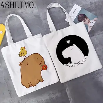 Mielas Capybara Animacinių Filmų Didelės Shopper Bag Spausdinti Canva Tote Bag Rankinė Moterims Maišą Mados Harajuku Pečių Maišą Paplūdimio Krepšys Lady Krepšys