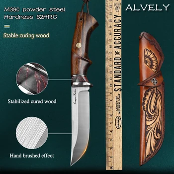 M390 milteliai plieno fiksuotu peilis medinė rankena stovyklavimo peilis lauko išgyvenimo įrankis, movos dovana medžioklės peilis EDC įrankis
