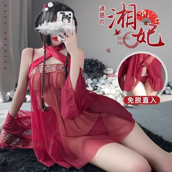 Vidurnakčio Efektingas Seksuali Pižama Kinijos Tradicinių Kostiumai, Apatinis Trikotažas Akių Pižamą Šifono Moterų Klasikinis Siuvinėjimo Nightdress