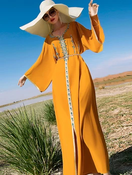Rankų Darbas Deimantų Maroko Caftan Moterų Jalabiya Plačios Rankovės Arabų Suknelė Dubai Saudo Arabijos Musulmonų Kaftan Šalies Vakarą Ramadanas Abaja