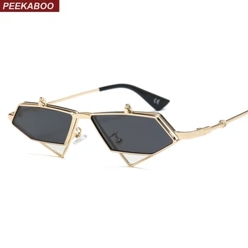 Peekaboo aukso steampunk apversti aukštyn akiniai nuo saulės vyrams derliaus raudonas metalinis rėmas trikampis, saulės akiniai moterims 2019 uv400 0