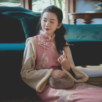 Rudenį, Žiemą Cheongsam 2021 Naujų Jaunų Kinų Stiliaus Mergina Vest Tango Tiktų Žiemos Pagerėjo Elegantiška Suknelė Tiktų