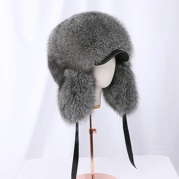 2020 M. Žiemos Unisex 100% Realių Fox Fur Bombonešis Skrybėlę Meškėnas Kailių Ushanka Bžūp Trapper Rusijos Slidinėjimo Skrybėlės, Kepurės Nekilnojamojo Odos Storio Šiltas