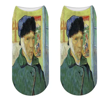 Karšto Pardavimo Naujovė Spausdinimo Trumpos Kojinės Moterims, Asmenybės Meno Van Gogh Freskos Pasaulyje Garsaus Laimingas Moterų Kojinės Aliejaus Tapybai Laimingas, Kad 3