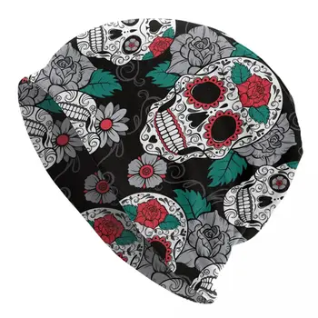 Cukraus Kaukolės Dieną Mirusiųjų variklio Dangčio Skrybėlės Kietas Slidinėjimo Skullies Beanies Skrybėlę Gotikos Meksikos Vyrų, Moterų Megzti Skrybėlę Šiltas Dvejopo naudojimo Bžūp
