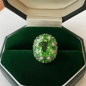 RUZZALLATI Retro Ovalo Lab Akmuo Smaragdas Žiedai Moterys Sidabro Spalvos Atidaryti Žiedas Prabangių Vestuvių Nuotaka Žada Jewely