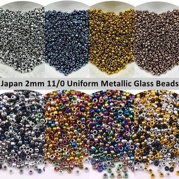 Japonija 2mm 11/0 Metalinio Stiklo Seedbeads Metalo Spalvos Vienodai Apvalios Metalinės Stiklo Karoliukai Žavesio, 