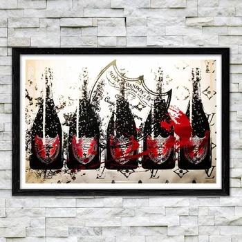 Abstrakti Pop Art Black Šampano Grafiti Sienos Plakatus Ir Spausdina Raudonas Vynas Prabanga Drobės Tapybos Dekoro Juosta Kambarys