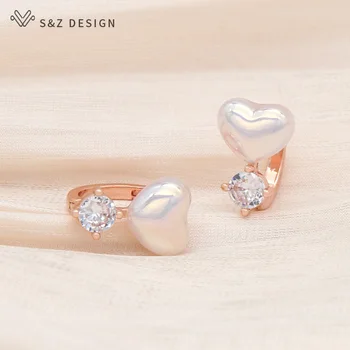 S&Z kurti Naujų Mados Elegantiškas Trikampis Širdies formos Imituojamas-pearl 585 Rose Gold Tabaluoti Auskarai Moterims Vestuvių Papuošalai 1