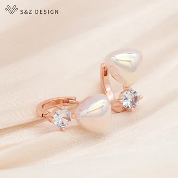 S&Z kurti Naujų Mados Elegantiškas Trikampis Širdies formos Imituojamas-pearl 585 Rose Gold Tabaluoti Auskarai Moterims Vestuvių Papuošalai 4